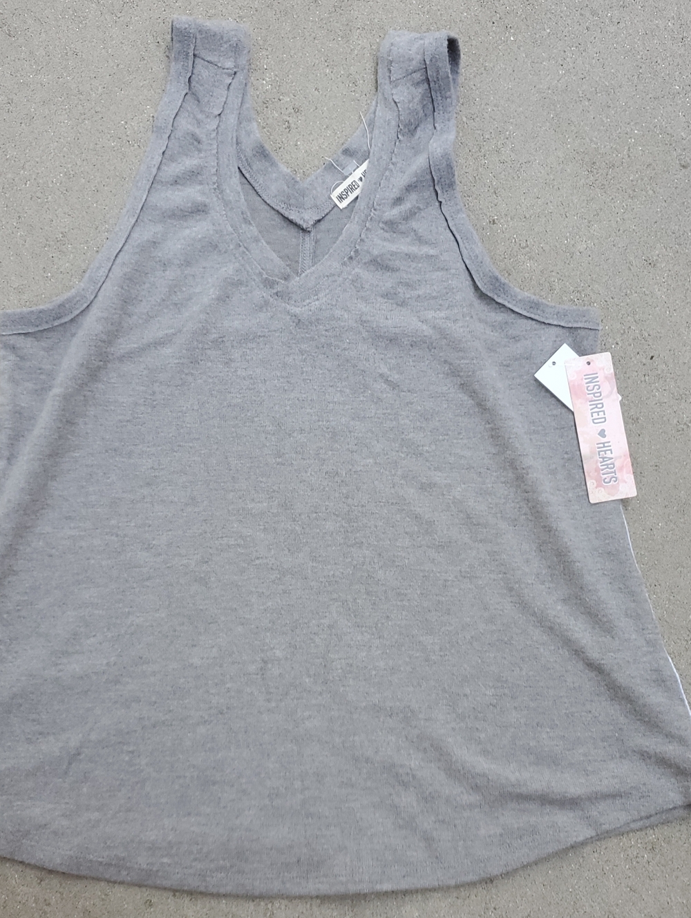 Inspired Hearts Women's Gray V-Neck Tank Top Size Small New With Tags